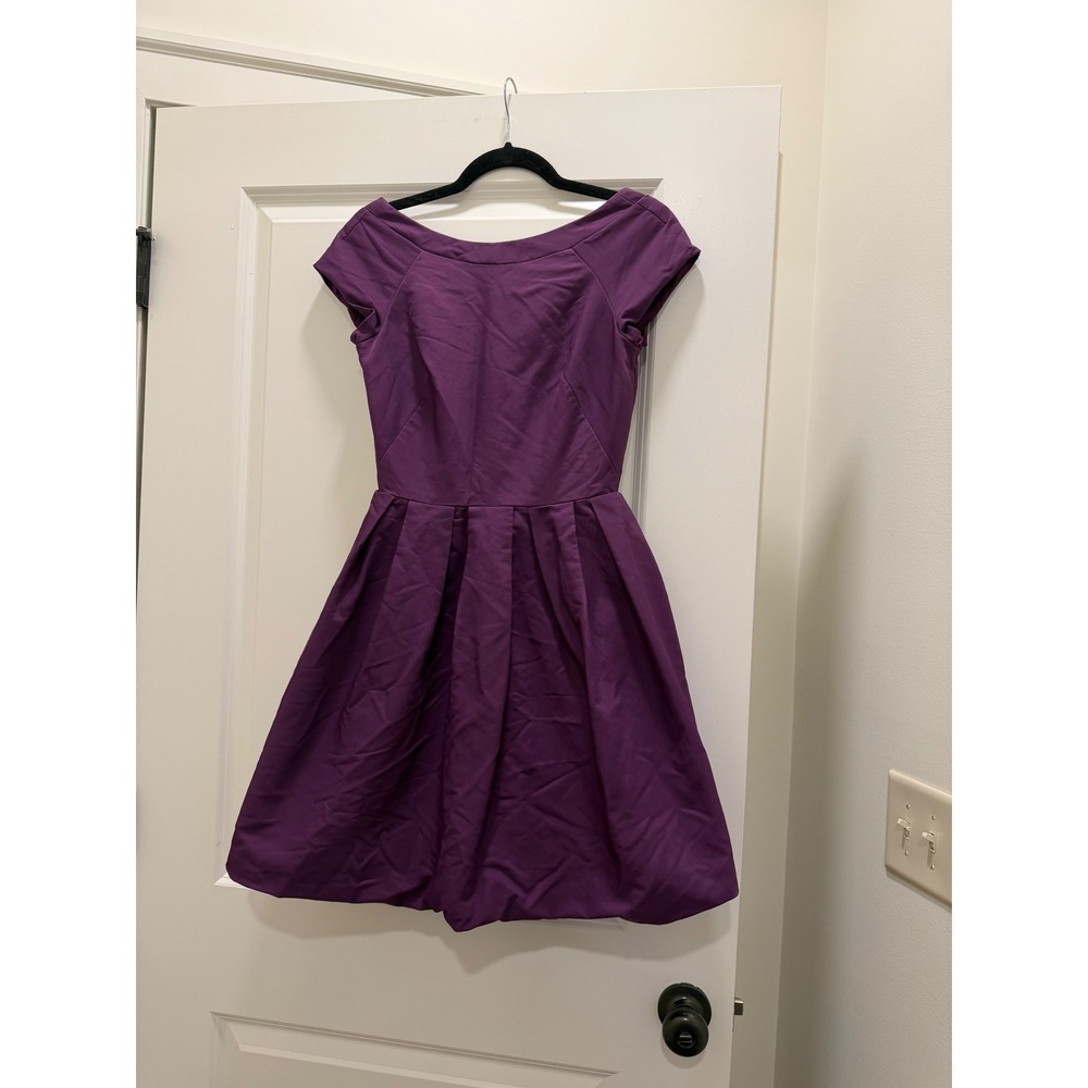 French Connection Purple Bubble Hem Cocktail Dress Cap Sleeve Pleated Skirt 2